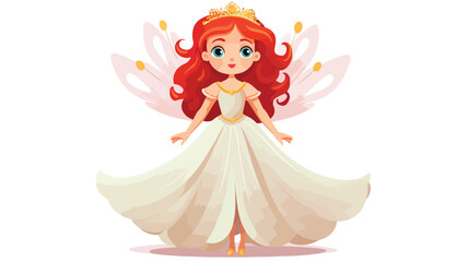 Cute fairy in beautiful gown and with red hair isol