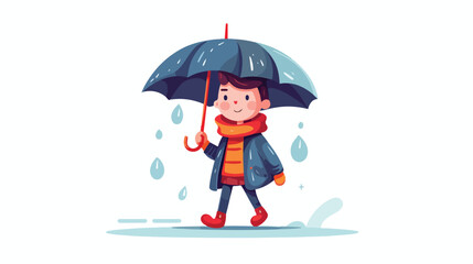 Cute funny abstract character walking with umbrella