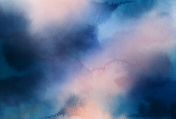Abstract background. Beautiful watercolor clouds. Versatile artistic image for creative design projects: posters, banners, cards, covers, magazines, prints, brochures and wallpapers. Artist-made art.