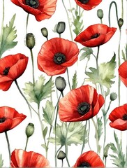 Obraz premium flower, poppy, floral, design, summer, nature, spring, watercolor, flora, natural, petal, wild, vintage, beauty, meadow, bright, bouquet, holiday, flag, patriotic, memorial, usa, honor, day, red, inde