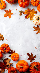 Obraz premium Seasonal Fall Frame on Light Surface with Pumpkins and Leaves 