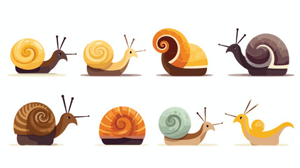 Cute funny snails slow slugs set. Slimy animal happ