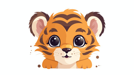 Obraz na płótnie Canvas Cute funny tiger face or head. Adorable cartoon muz