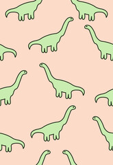 Pattern of a cute dinosaur on a light pink background.