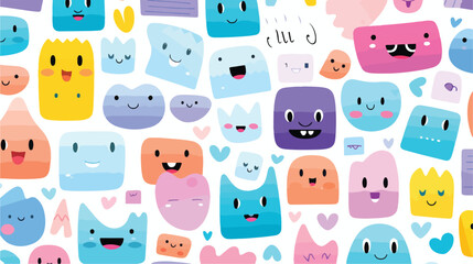 Cute geometric shapes with faces emotions seamless
