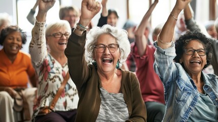 Fototapeta premium Elderly group of friends cheering from the front row at a fashion show