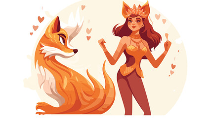 Cute girl in funny fox costume vector flat illustra