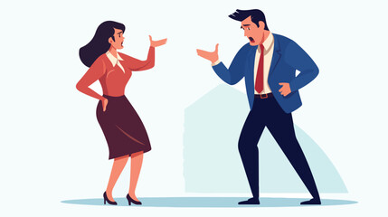 Angry female boss and male employee making excuses
