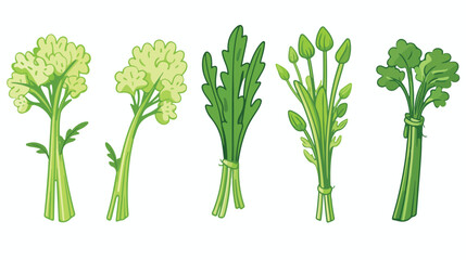 Cute green and monochrome celery with leaves and st - obrazy, fototapety, plakaty