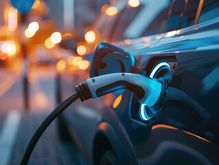 Close-up of electric car charging