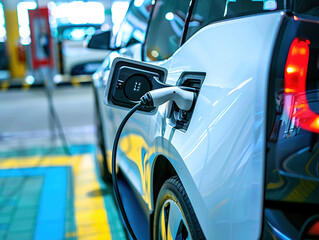 Close-up of electric car charging