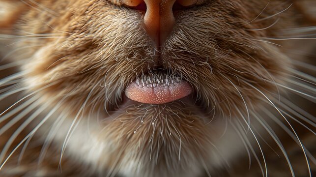 A detailed shot of a cats tongue with its rough texture