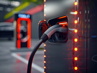 Close-up of electric car charging