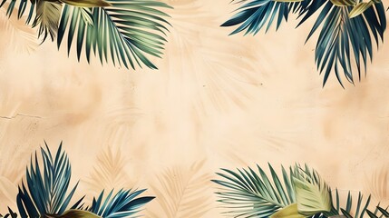 Tropical Palm Leaves Pattern on a Sandy Beach Background,
Beach-Themed Design for Summer Vibes, Hand Edited Generative AI