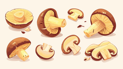 Appetizing raw edible mushrooms vector graphic illu