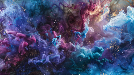 Nebula whispers marble ink dancing through a cosmic symphony, capturing the ethereal beauty and tranquility of distant nebulae. - obrazy, fototapety, plakaty