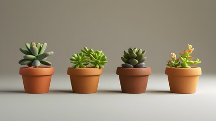 Teeny Tiny Potted Succulents on a Soft Gray Background,
Minimalist Design for Plant-Themed Patterns, Hand Edited Generative AI