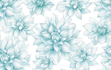Fototapeta na wymiar Symmetrical pattern of electric blue and white flowers on a white background