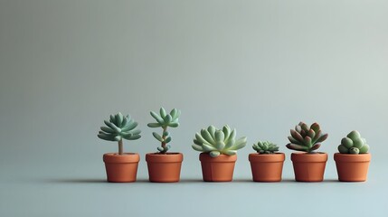 Teeny Tiny Potted Succulents on a Soft Gray Background,
Minimalist Design for Plant-Themed Patterns, Hand Edited Generative AI