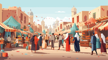 Arab or Asian outdoor street market souk or bazaar.