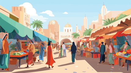 Fototapeta premium Arab or Asian outdoor street market souk or bazaar.