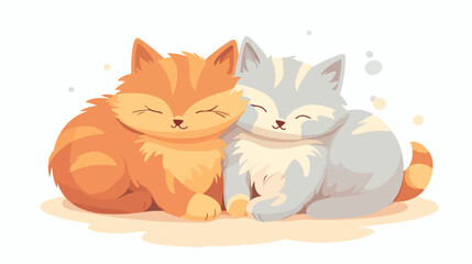Cute hugging cats sleeping together. Funny kitties