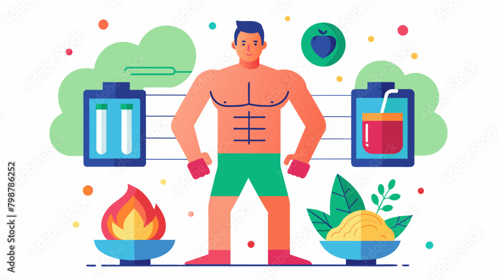 Poster enhancing a healthy diet and exercise regimen with regular infrared sauna use supporting the bodys n