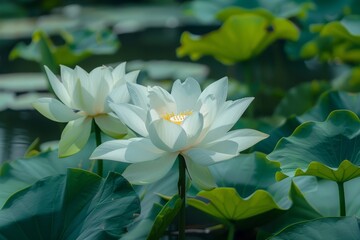 White Lotus Flowers Isolated, Water Lily, Tropical Lake Plant, White Lotus, Copy Space