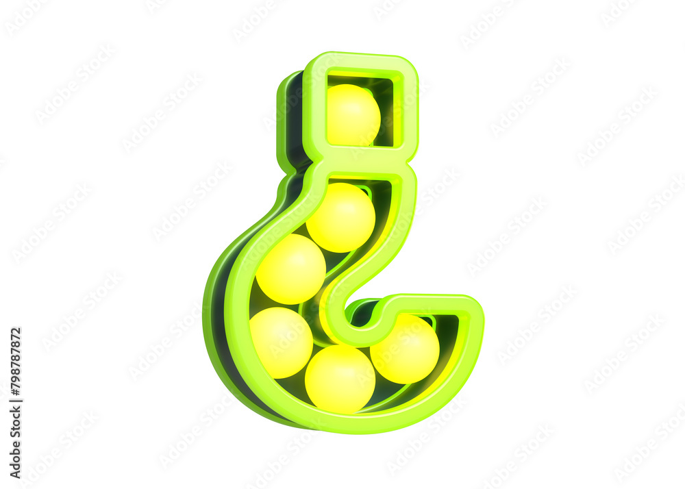 Poster marquee light bulb in the shape of question mark in fluorescent yellow and green. high quality 3d re