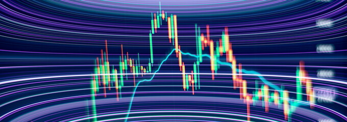 Abstract glowing forex chart interface wallpaper. Investment, trade, stock, finance and analysis...