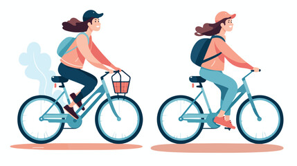 Cute romantic couple riding bicycles. Young man and