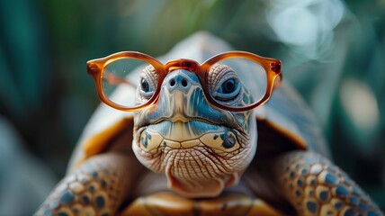 funny turtle with big glasses, Generative AI,