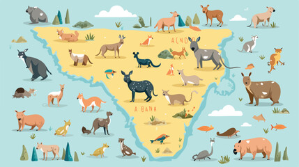 Australia map with wild Australian animals. Wildlif