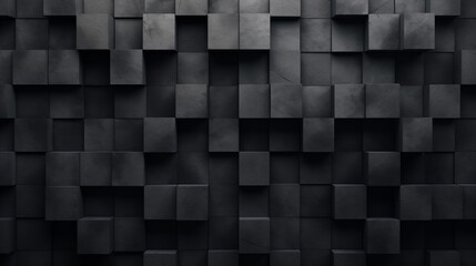 Dark Gray 3D Vector Squares Abstract Background. Science Technological Square Blocks Structure Black Conceptual Wallpaper. Three Dimensional Clear Blank Subtle Textured Backdrop