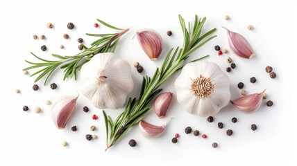 Fototapeta na wymiar Garlic rosemary isolated on white background, Generative AI,