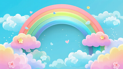 rainbow sky with clouds background in the style of pastel colors