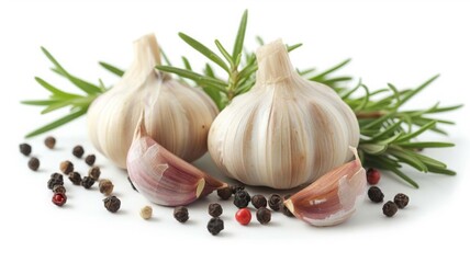 Garlic rosemary isolated on white background, Generative AI,