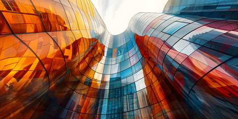 Multiple exposure of modern abstract glass architectural forms.