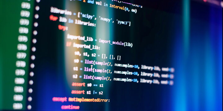 Cyber space concept. programming code on computer screen , abstract screen of software developer. Computer script.