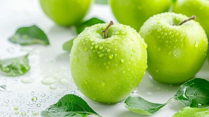 green apples on white isolated background, Generative AI,