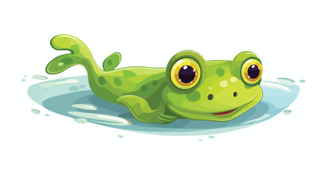 Cute tadpole swimming in water. Little baby frog fl