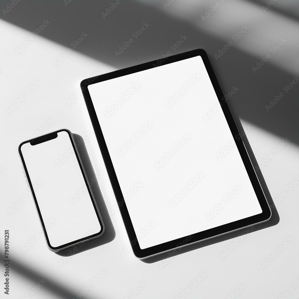 Poster mockup template for different screen sizes - monitor, tablet and phone - application design, web des