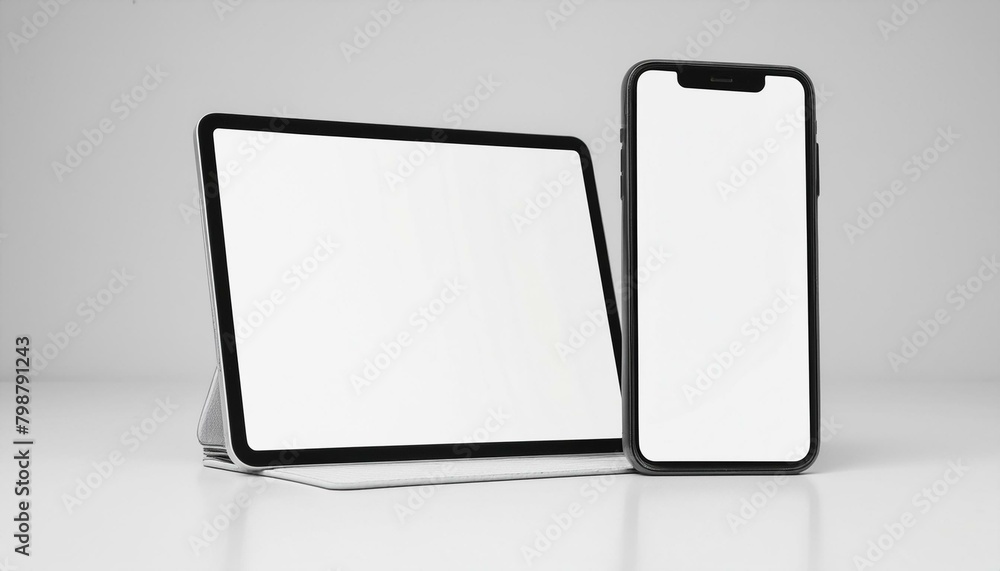 Poster mockup template for different screen sizes - monitor, tablet and phone - application design, web des