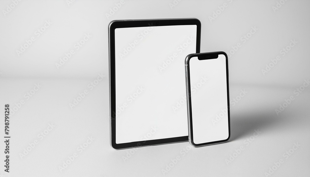 Poster mockup template for different screen sizes - monitor, tablet and phone - application design, web des