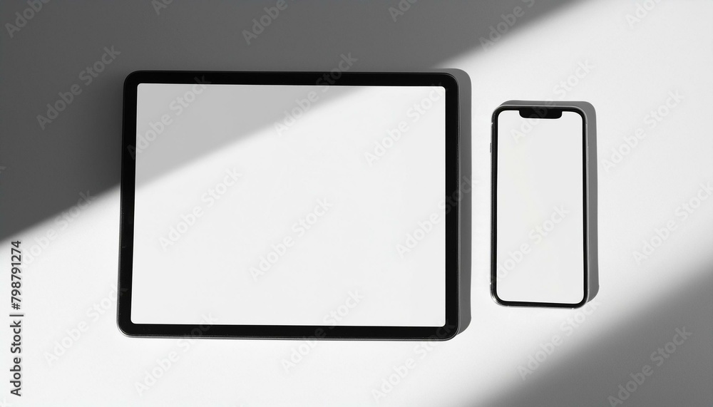 Poster mockup template for different screen sizes - monitor, tablet and phone - application design, web des