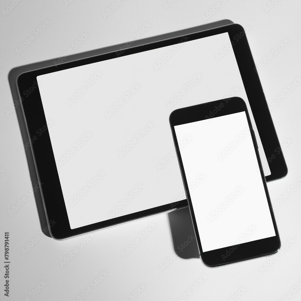 Poster mockup template for different screen sizes - monitor, tablet and phone - application design, web des