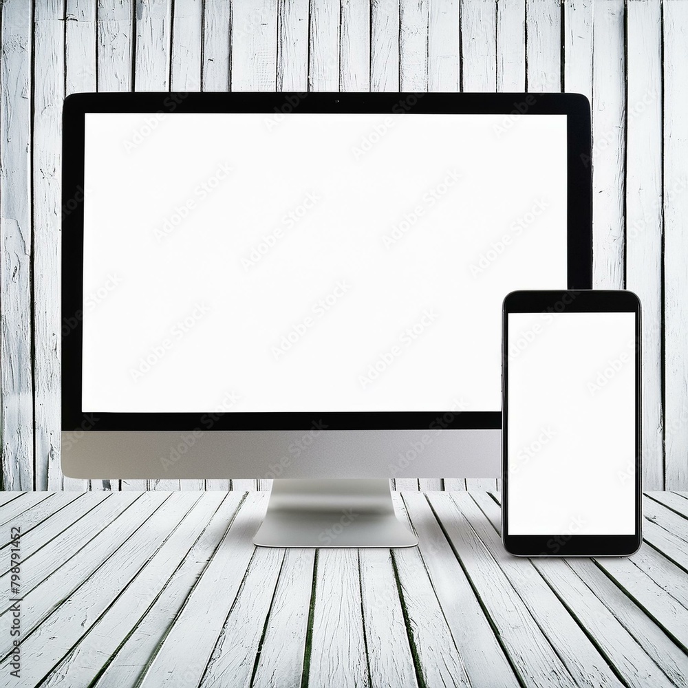 Fototapete mockup template for different screen sizes - monitor, tablet and phone - application design, web des
