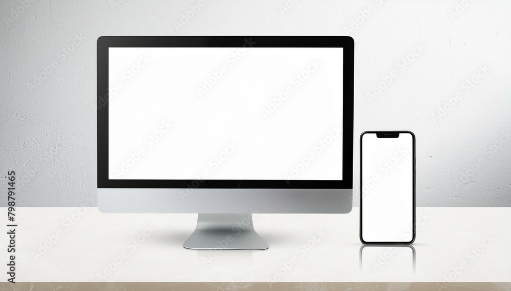 Poster mockup template for different screen sizes - monitor, tablet and phone - application design, web des