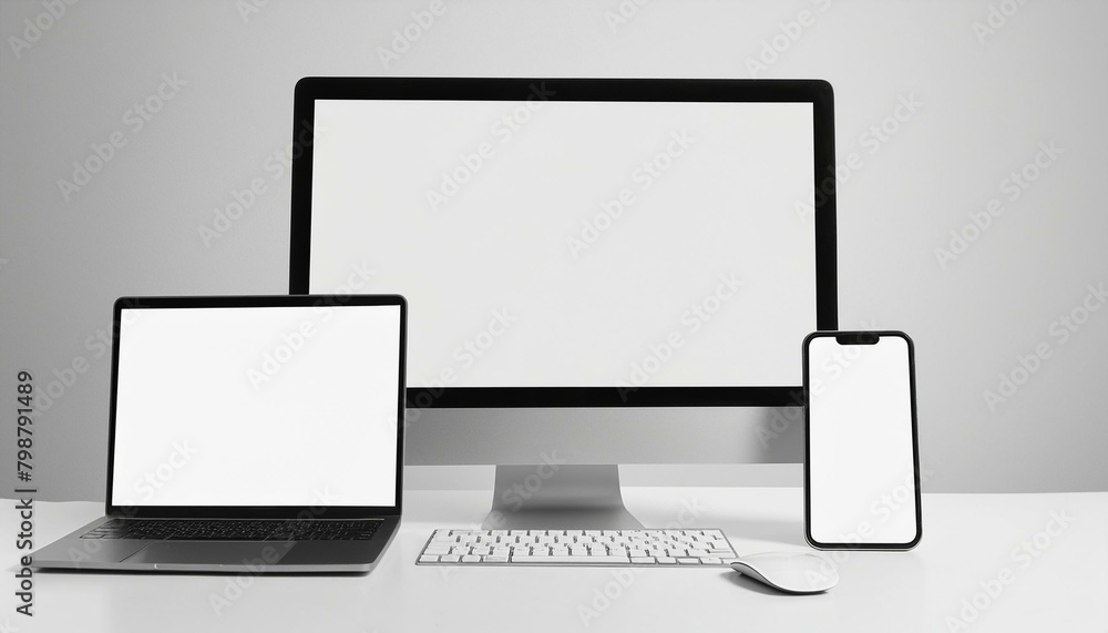 Fototapete mockup template for different screen sizes - monitor, tablet and phone - application design, web des