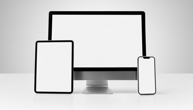 Mockup Template for Different Screen Sizes - Monitor, Tablet and Phone - Application Design, Web Design and User Interface Design - Asset for Presentation of Graphic Design and Portfolio